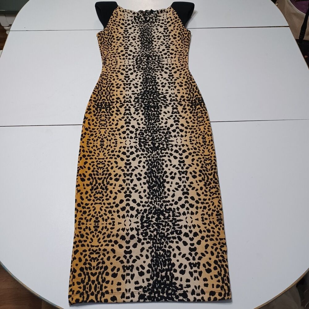 Buffalo David Bitton Womens XS Sheath Dress Black Leopard Stretch Fitted Padded